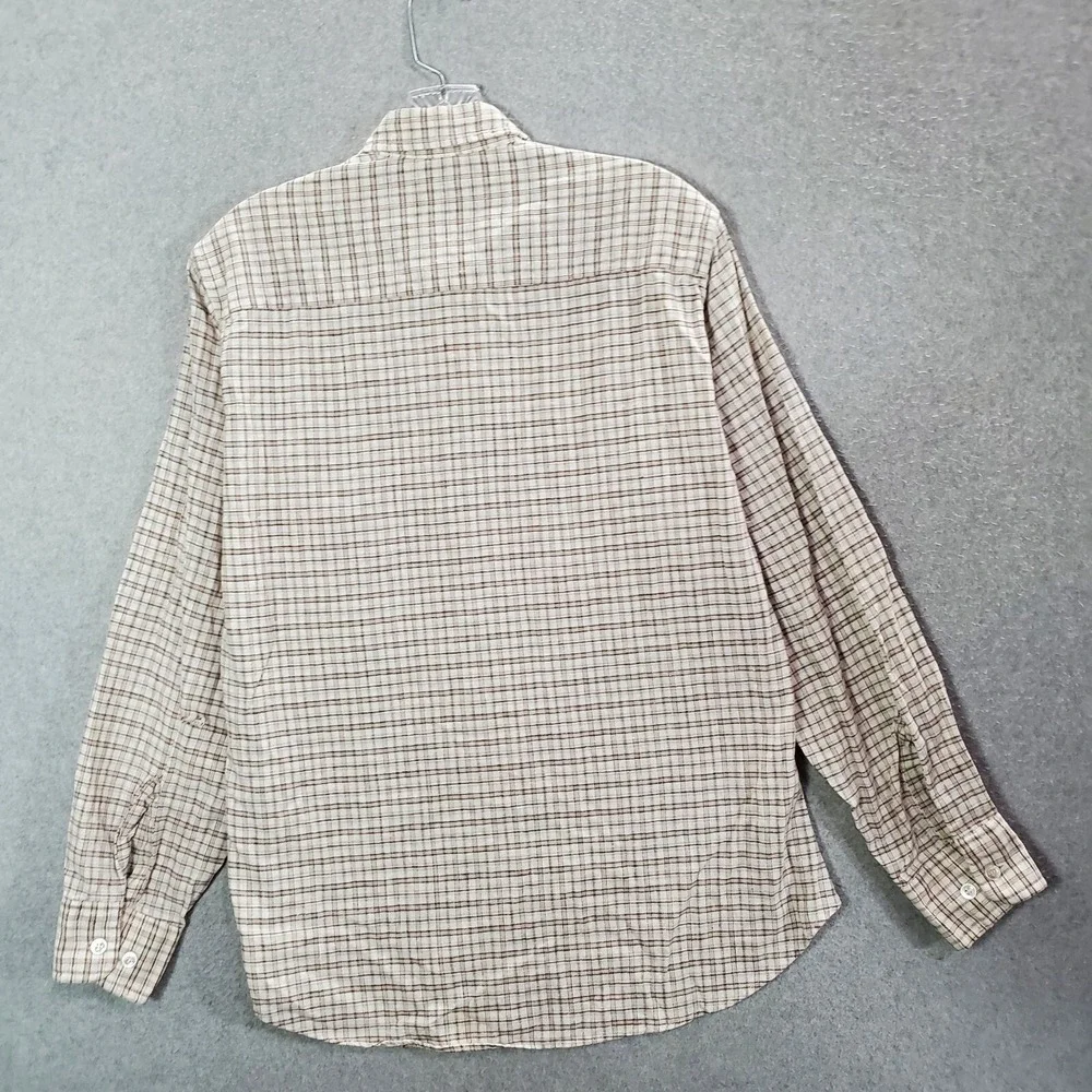 VINTAGE Levi Men Button Up Shirt Large Beige Checkered Plaid‎ Long Sleeve 80s